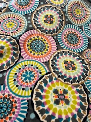 Vera Bradley Throw Blanket Plush Fleece Blue Gray MULTICOLOR Circles 80" X 48" - Image 1 of 4