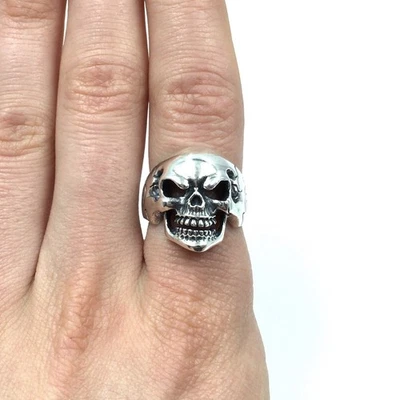 Anello teschio in argento 925 massiccio da uomo gioiello anello a fascia... - Immagine 1 di 4