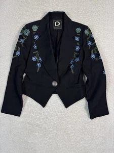 Double D Black Wool Western Jacket Flower Embroidery Big Button Boho Size 4 - Picture 1 of 6