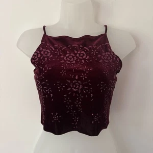 Vintage Y2K Burgundy Red Glitter Velvet Crop Top Tank S Fairy Whimsigoth Vampy - Picture 1 of 8