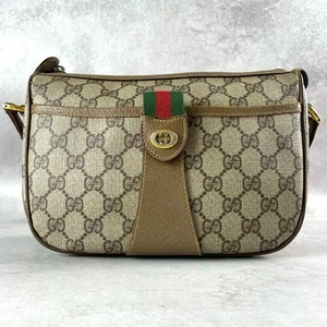 GUCCI GG Sherry Line Shoulder Bag Beige PVC x Leather Vintage Authentic Used - Picture 1 of 11