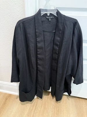 Lafayette 148 NY Size 2X Solid Black Open Shawl Front 3/4 Sleeve - Image 1 of 3