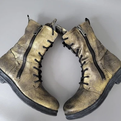 Bota de Combate Replay Moto Biker Vintage Militar Cuero Dorado Talla 40/9.5 EE. UU.  Foto 1 de 4