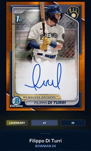24 Topps Bunt DIGITAL Bowman Orange Signature LEGENDARY 25cc Filippo Di Turri - Picture 1 of 1