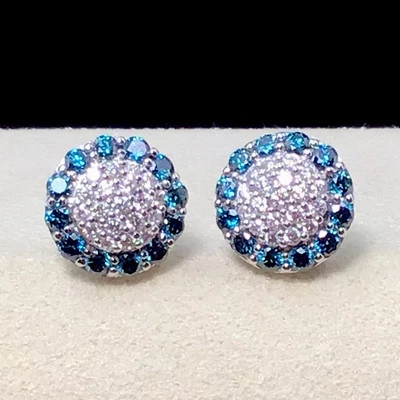 Pendientes de oro blanco con diamantes azules y blancos de 14K de oro de 1 quilate 3,12 peso sin respaldo Foto 1 de 4
