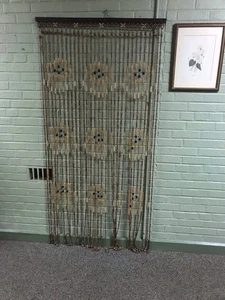 VINTAGE WOOD BEADED CURTAIN DOORWAY CURTAIN BOHO STYLE 70’S HIPPIE 36 WIDE X 72” - Picture 1 of 18