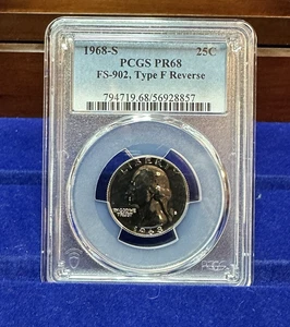 1968-S Washington Silver Quarter FS-902 Type F Reverse PR68 PCGS - Picture 1 of 2