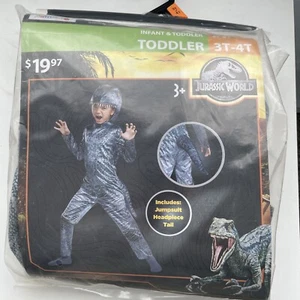 Costume Halloween Velociraptor Blu Classico Jurassic World Bambino 3T 4T - Foto 1 di 3
