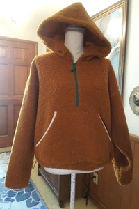 Wild Fable Size S Jrs or Woman 1/2 Zip Rust Faux Fur Hooded Jacket Long Sleeve - Picture 1 of 10