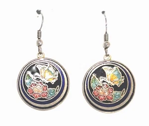 Pendientes colgantes esmaltados vintage 1976 diseño floral - Imagen 1 de 2