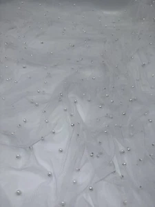 1 mtr white pearl beaded tulle net bridal dress fabric..58” wide (147cm) - Picture 1 of 4