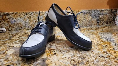 Sapatos de golfe Oxford femininos Walter couro genuíno preto e branco feitos na Itália - Imagem 1 de 4