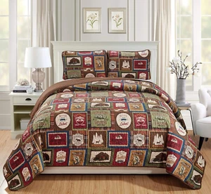 Southwestern Great Outdoors Wilderness Cabin Lodge and Lakehouse 3-Piece Quilt B - Picture 1 of 1