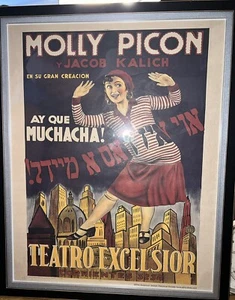 Molly Picon & Jacob Kalisch Poster At Teatro Excelsior Framed Spanish Yiddish - Picture 1 of 11