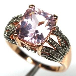 925 Plata de Ley 9x 10Mm. Rosa Kunzita & Circonita Joyería Anillo Tamaño 8.75 - Imagen 1 de 4