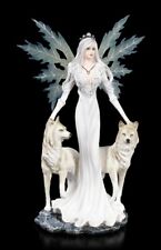 Elves Figure - Maylea With White Wolves - Fantasy Fairy Angel Dog Dekostatue