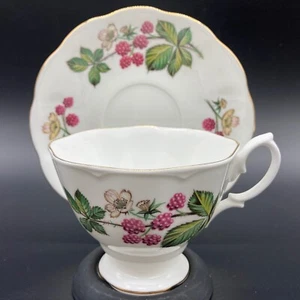 Vintage Royal Albert Wild Berries Octagonal Footed Teacup & Saucer Set England - Picture 1 of 6