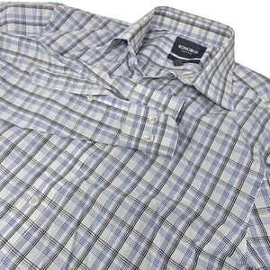 Bonobos Button Up Dress Shirt Size 15.5 Men's White Blue Gray Plaid Long Sleeve - Picture 1 of 4