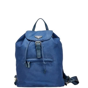 Prada Triangle Logo Plate Backpack Blue Nylon Leather Ladies Used - Picture 1 of 10