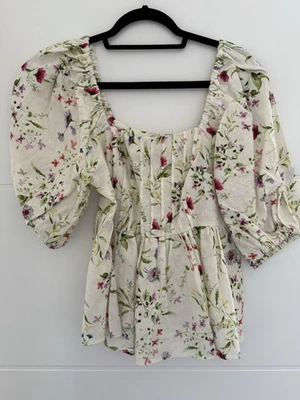 Mint Velvet Linen Peplum Floral Blouse Small - Image 1 of 4