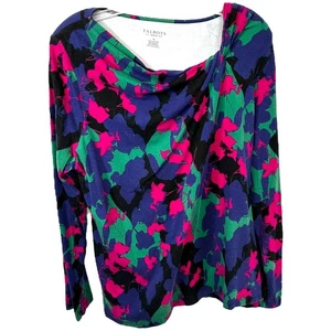 Talbots Plus Size 1X Top Floral Long Sleeve Cotton Stretch Knit Mature 1724 - Picture 1 of 9
