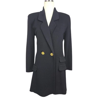 Abrigo Blazer St. John By Marie Gris Santana Negro Tejido Talla 6 Dorado Perla Botones Foto 1 de 4