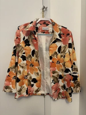 ALFRED DUNNER 女式花卉橙色白色黑色开襟西装外套 14 — 第 1/4 张图片
