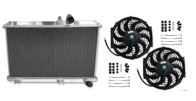Aluminum radiator fit for MAZDA RX-8 2004-2008 R2 2 ROW MANUAL+12"Fans - Image 1 of 3