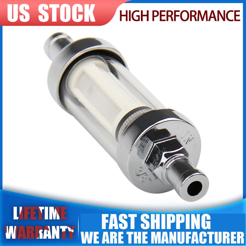 Chrome Glass Clearview Fuel Filter Car Gas 3/8" In/Out For Chevy Ford Hot Dog US - Image 1 of 4