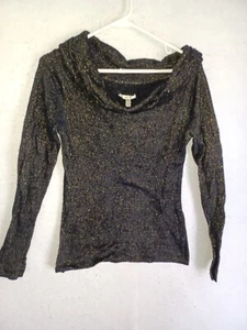 Cache Damen Wasserfallausschnitt Glitzer Top Schwarz Langarm Medium - Bild 1 von 6