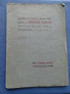DE LORENZIS-DISCORSO COMMEMORATIVO SU GIOVANNI PASCOLI-LECCE 1912 - Imagen 1 de 2