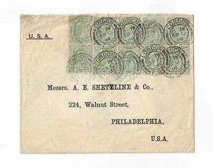 GB 1906 bloque de 10 1/2p franqueo (5p) a EE. UU. - Imagen 1 de 2