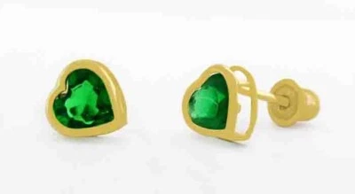 LAB CREATED 0.26 Cts EMERALDS STUD EARRINGS .925 Silver (yellow) - SCREW BACKS - Image 1 of 4