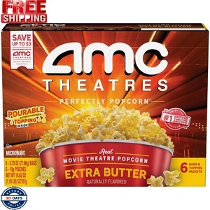 AMC Theatres Microwave Popcorn 6ct, Extra Butter - Picture 1 of 9