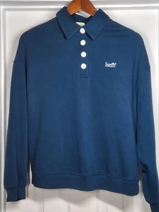 LEVI'S SWEATSHIRT Damen kleiner blauer Pullover 1/4 Knopf Kragen bestickt  - Bild 1 von 6