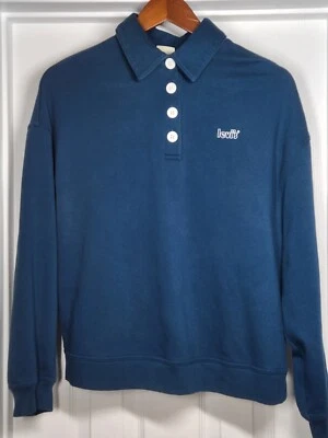 SUDADERA LEVI'S Mujer Pequeña Pullover Azul 1/4 Botón Cuello Bordado  Foto 1 de 4