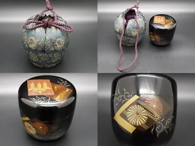Japan Lacquer Wooden Tea Caddy Natsume With Shifuku Shikishi Maki-e (809) • 67.41$
