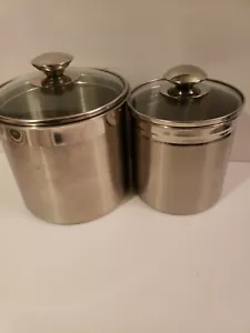 Beautiful Canister Set for Kitchen 2-Piece Stainless Steel w/Airtight Glass Lids - Picture 1 of 12