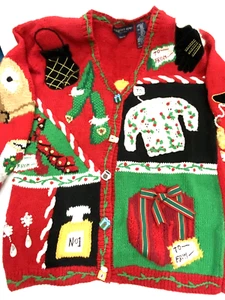 Eagle's Eye ~ 1994 Gifts ~ Christmas Sweater Cardigan ~ Handstrick Stickerei ~ L - Bild 1 von 15
