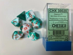 Chessex 7 Dice Set LAB DICE Gemini Mint Green White w/Orange CHX 30020 for D&D - Picture 1 of 1