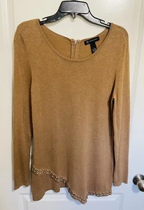 INC Women’s Brown Sweater Tunic M Embellished At The Bottom - Picture 1 of 4