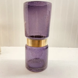 12” Moser Style Blown Glass Vase Gold Incised Band Amethyst Purple - Picture 1 of 8