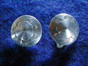 Boucles d'oreilles à clip non perforé anciennes années 1940 en argent sterling pour pions marquées
