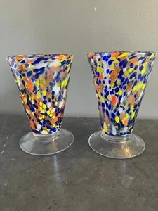 Set of 2 Hand Blown Confetti Multicolor Glasses Drink Ware Art Glass - Picture 1 of 4