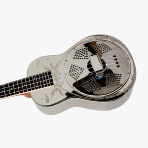 Aiersi Gloss Chrome Finish Sandblasted Palm Tree Concert Resonator Ukulele - Picture 1 of 8