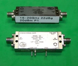 Bezprzewodowy wzmacniacz RF CIAO 15-20 GHz 22dB wzmocnienie 20dBm P1 0-+5v sterowanie tłumikiem. - Zdjęcie 1 z 1