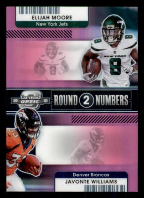 2021 Panini Contenders Optic Pink #10 Elijah Moore/Javonte Williams /75 - Image 1 of 2