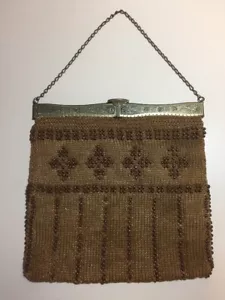 Antica borsa francese all'uncinetto in legno con perline - Foto 1 di 12