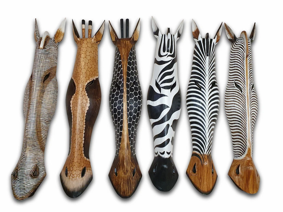 Máscara Arte de Pared hasta 100 cm Madera Cebra Jirafa Decoración de Pared Safari Escultura África Foto 1 de 1