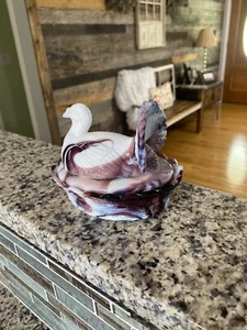Vintage Purple White Slag Glass Rare Turkey Nest - Picture 1 of 8